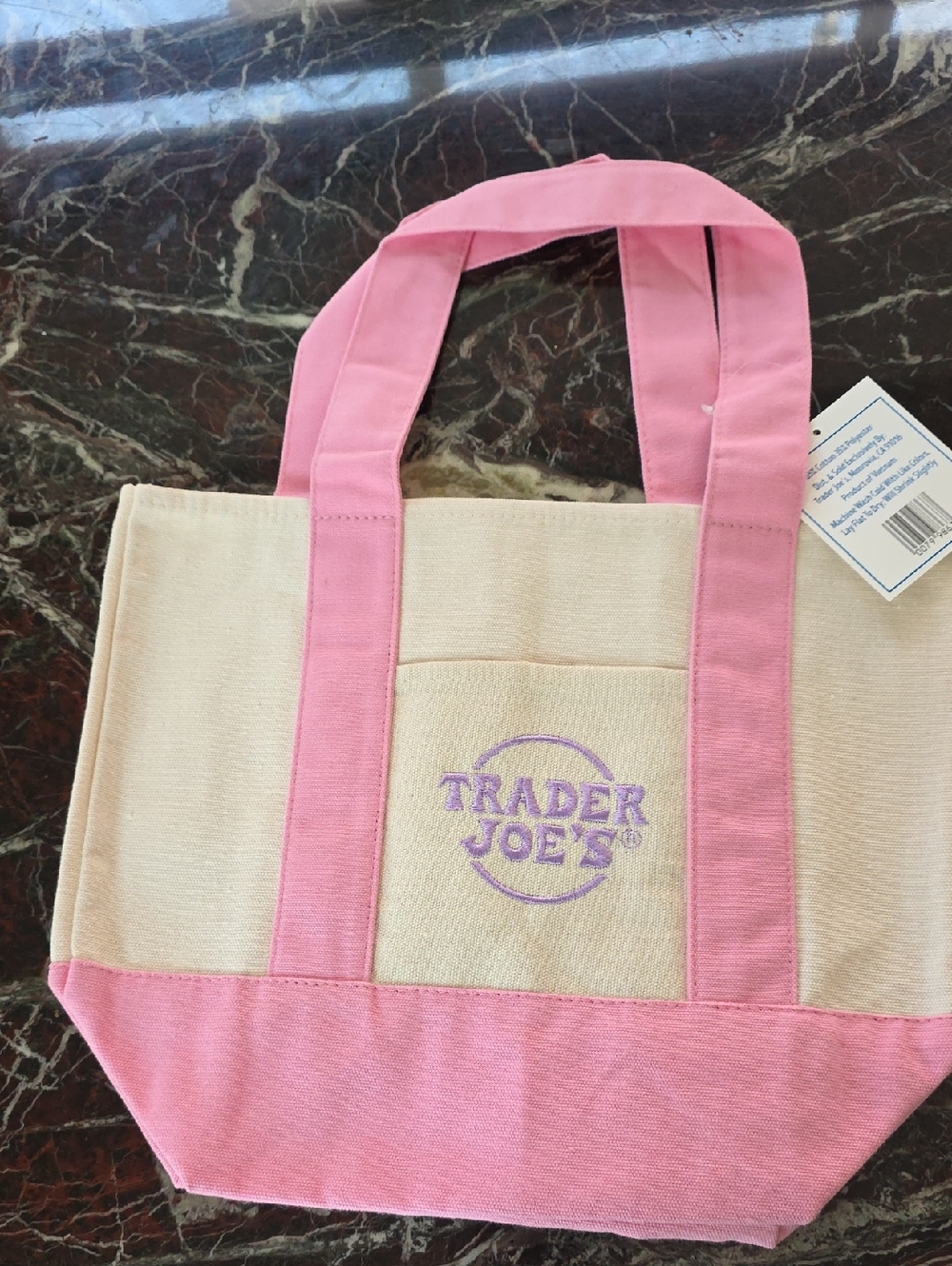 Trader Joe's Pink and Cream Canvas Mini Tote